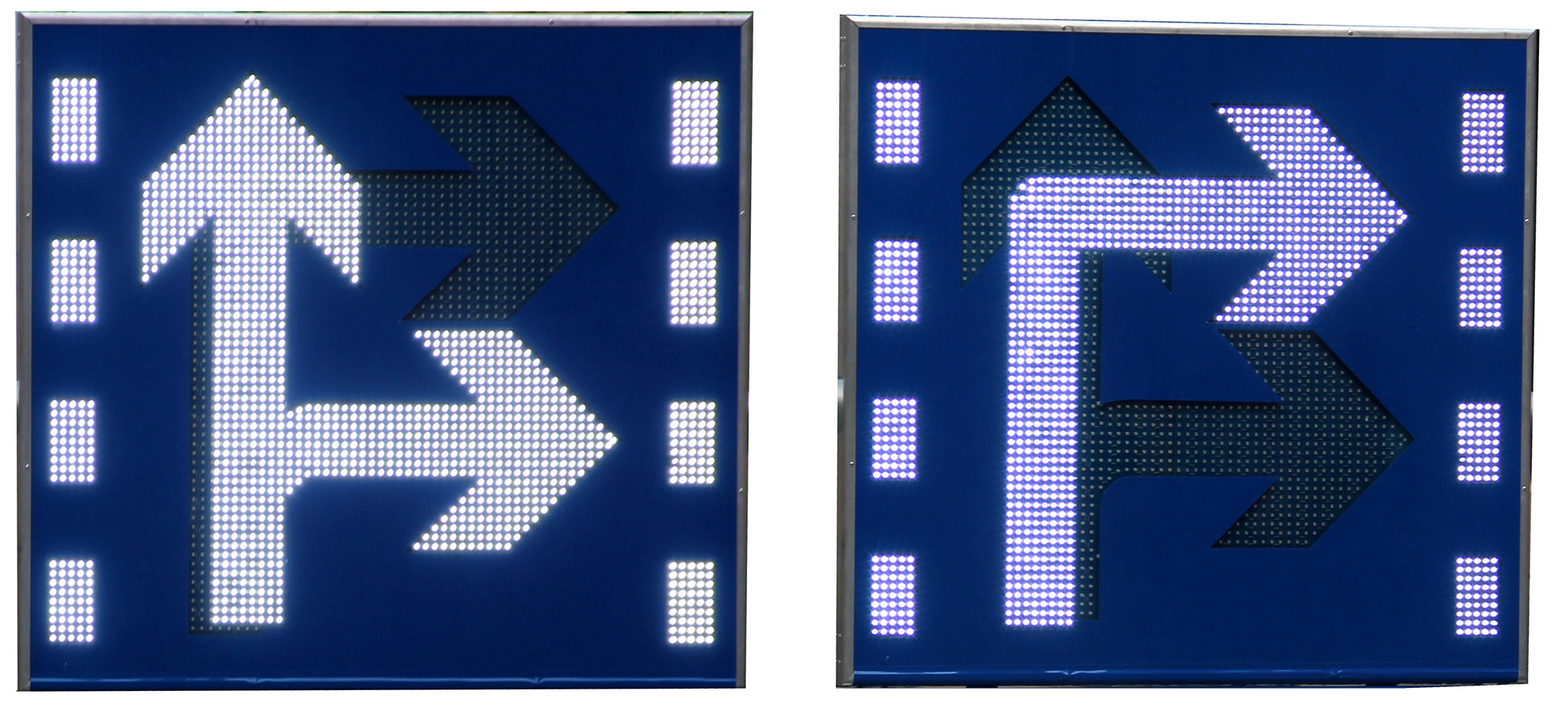 2、直行右轉(zhuǎn)右轉(zhuǎn)可變車道標牌(帶分道線)